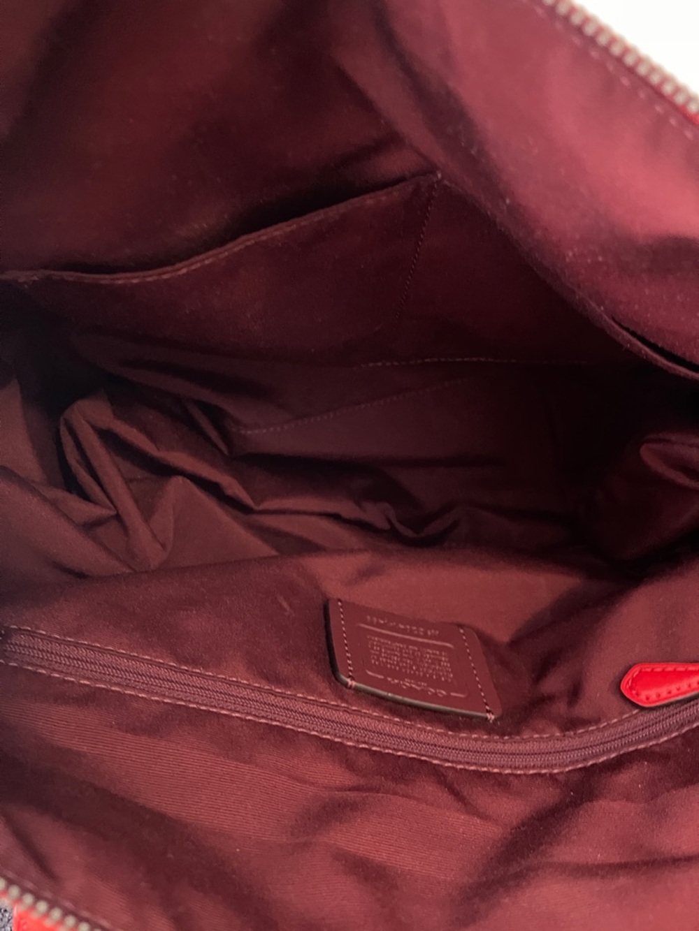 Coach Red Embossed Logo Tote with Front Zip Pocket - Picture 6 of 10